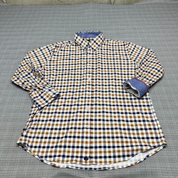 Butter Cloth Shirt Mens Large Blue Check‎ Contrasting Flip Cuff Lightweight - Picture 1 of 13